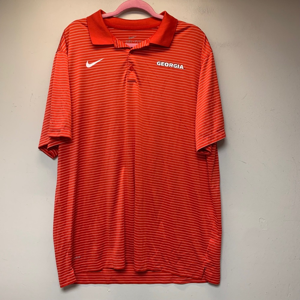Nike Polo Shirt Mens XL Red Good Georgia Bulldogs Dri-FIT Striped Short Sleeve